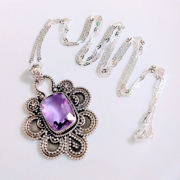 CREATED ALEXANDRITE 925 STERLING SILVER NECKLACE - Picture 5 of 6